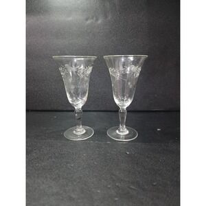 Willow Moon Etched Crystal Stemmed Cordial Glasses, Vtg Set‎ of 2, Shot Glasses